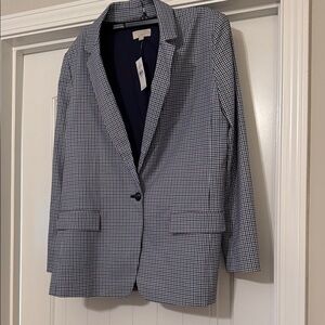 LOFT Navy Blue and White Checkered Blazer